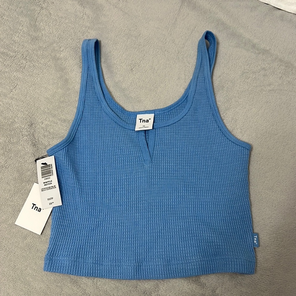 aritzia blue waffle notch tank size xs